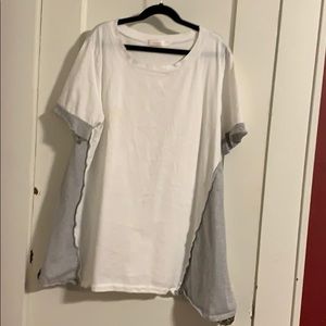 Raw edge white with white grey stripe T